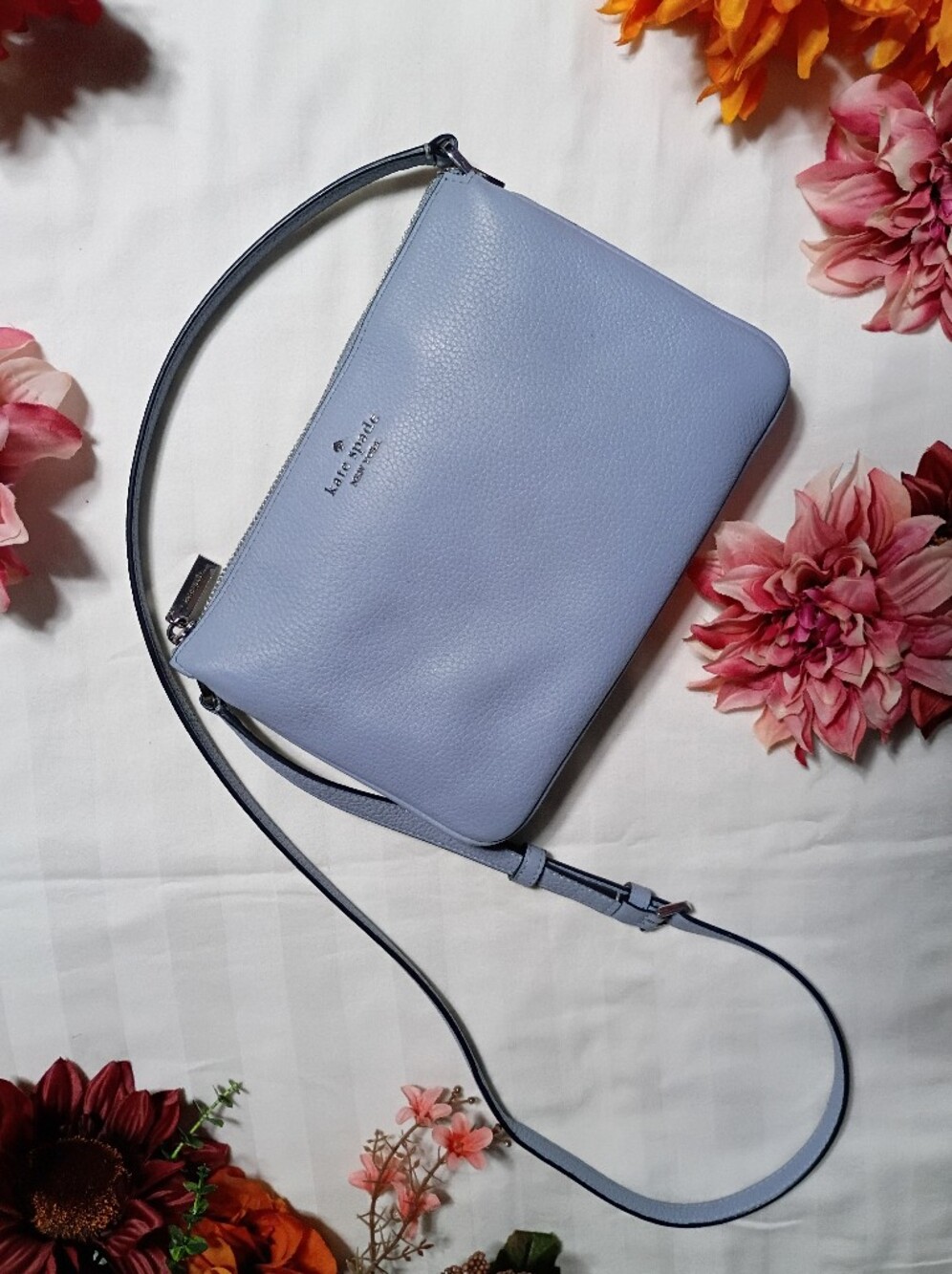 kate spade Baby Blue Pebbled Leather Crossbody Bag